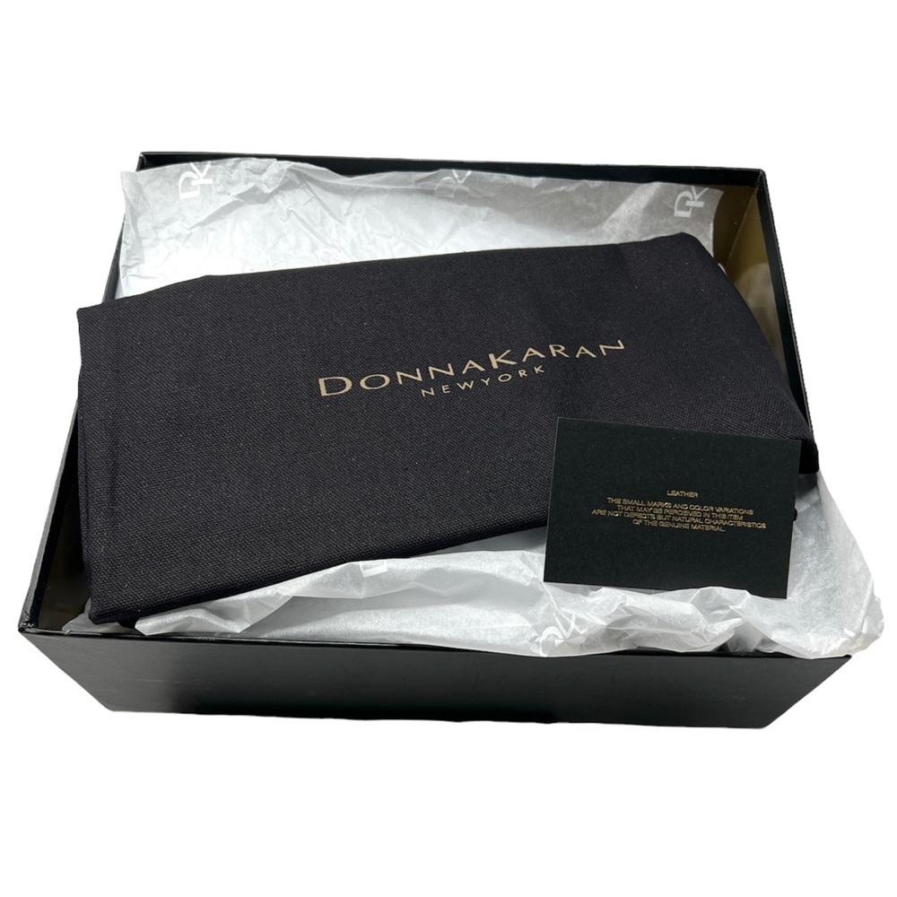 Donna Karan New York Black Leather Wedge Sandals NIB Gold Accent Size 8 - Picture 9 of 10